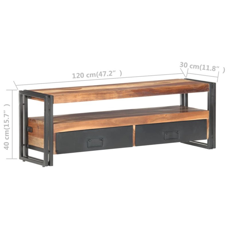 vidaXL TV stolík 120x30x40 cm masívne drevo so sheeshamovým zakončením
