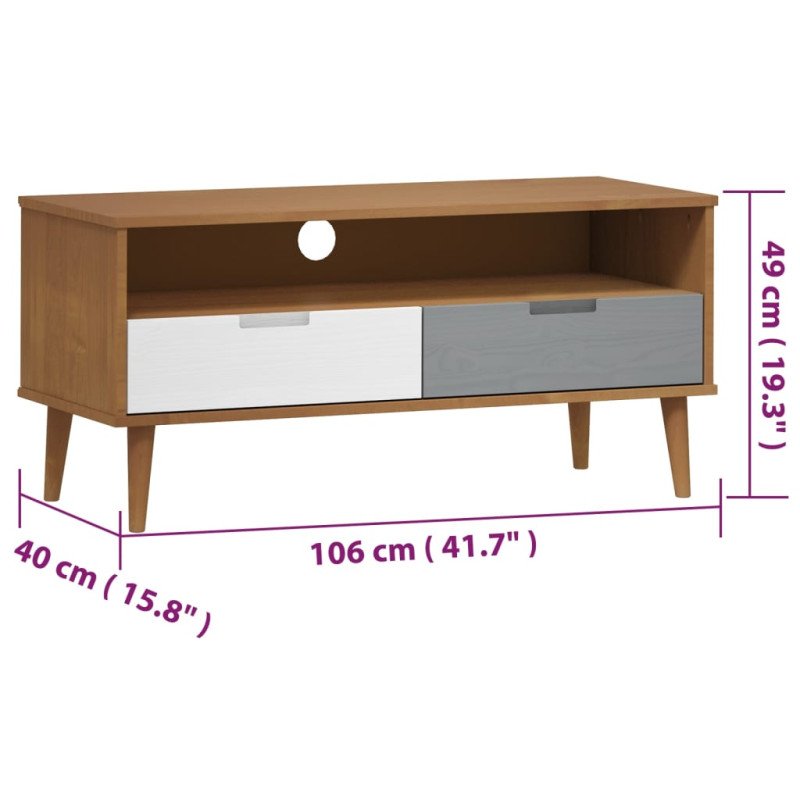 vidaXL TV skrinka MOLDE, hnedá 106x40x49 cm, borovicový masív