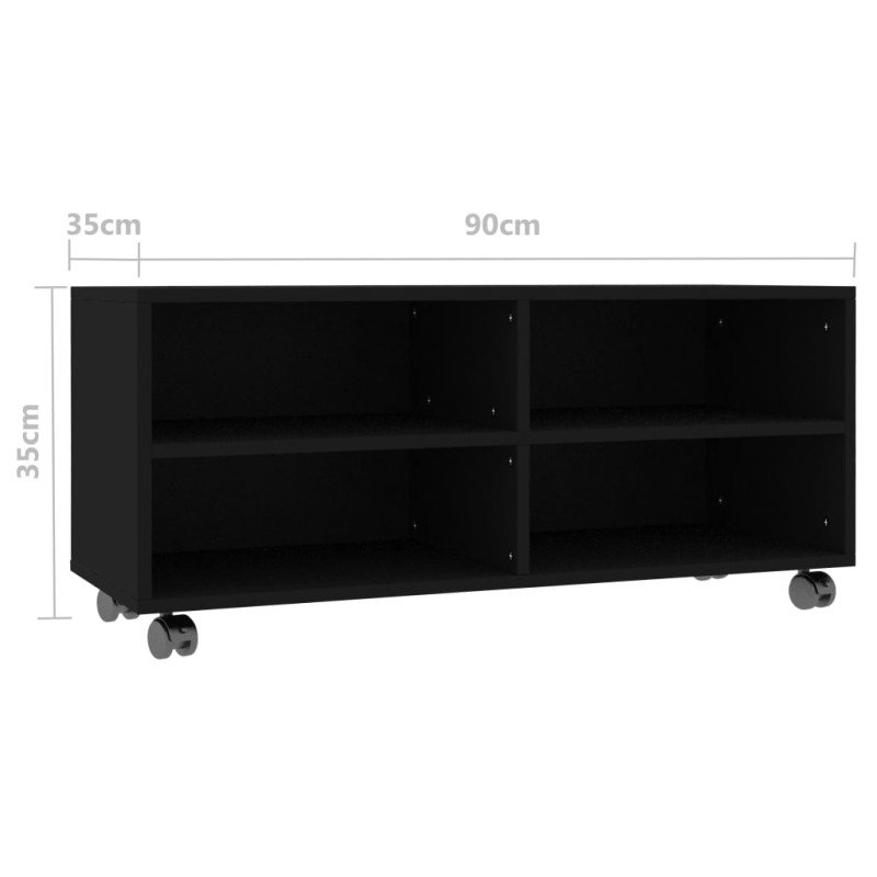 vidaXL TV skrinka s kolieskami čierna 90x35x35 cm drevotrieska   