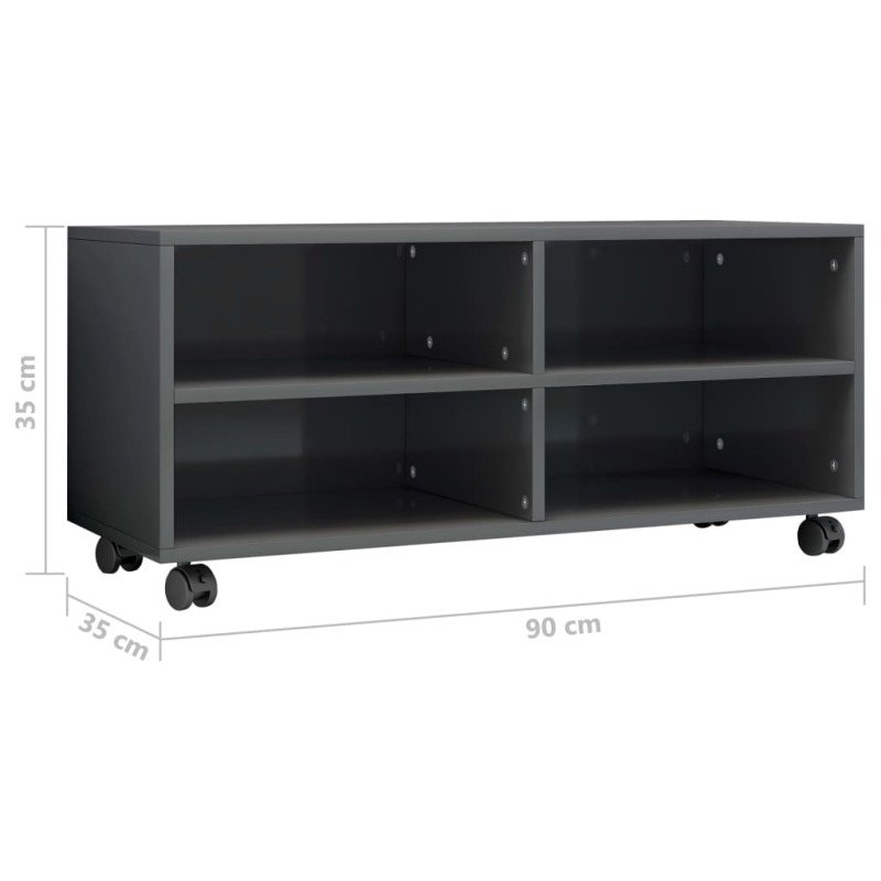 vidaXL TV skrinka s kolieskami lesklá sivá 90x35x35 cm drevotrieska   