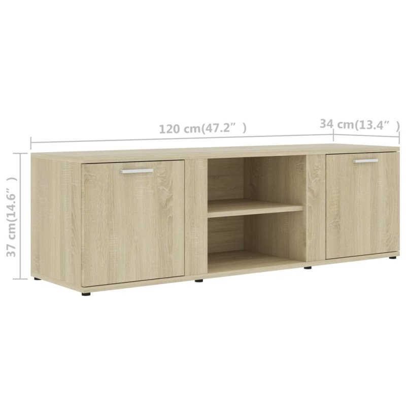 vidaXL TV skrinka, dubu sonoma 120x34x37 cm, drevotrieska