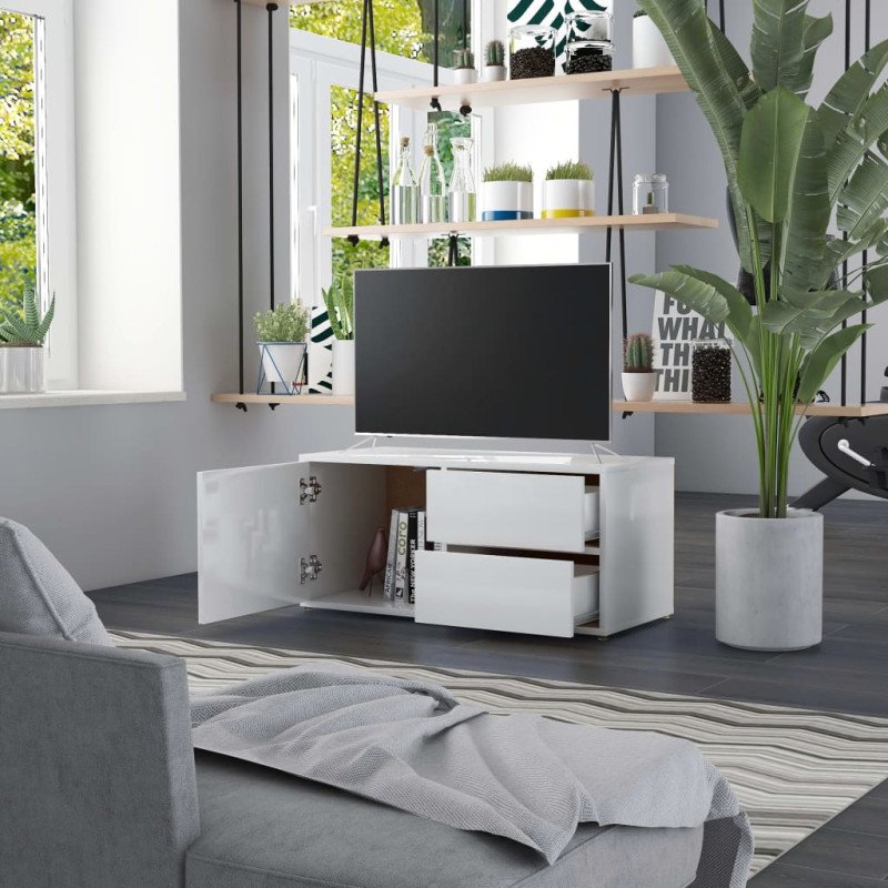vidaXL TV skrinka, lesklá biela 80x34x36 cm, drevotrieska