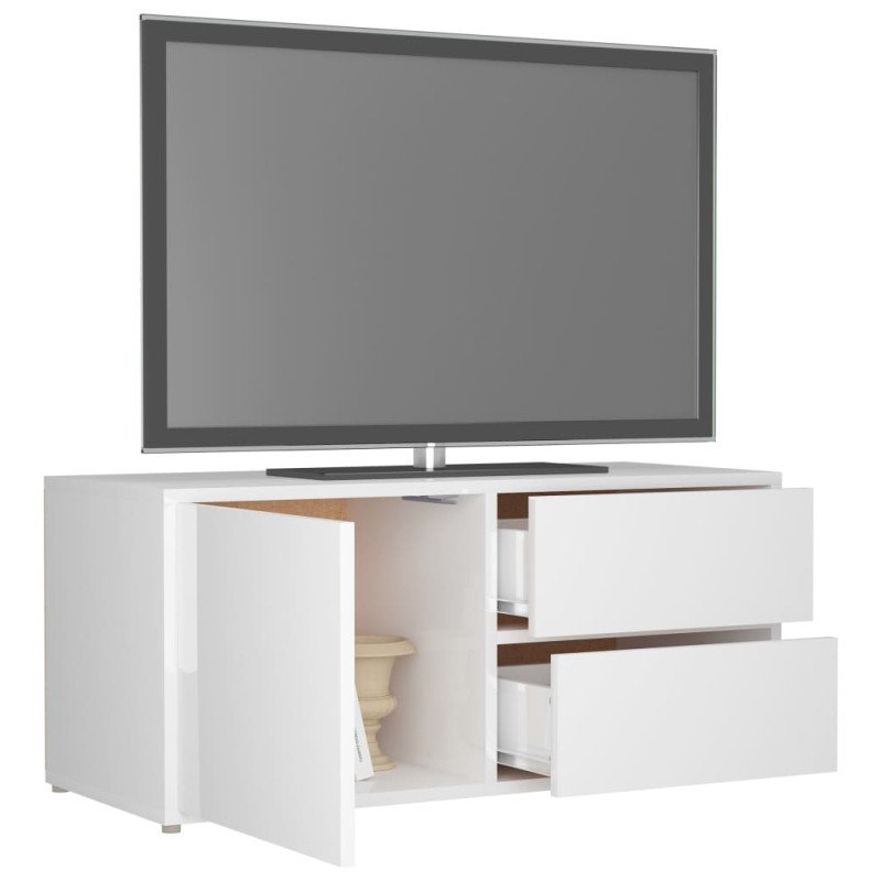 vidaXL TV skrinka, lesklá biela 80x34x36 cm, drevotrieska