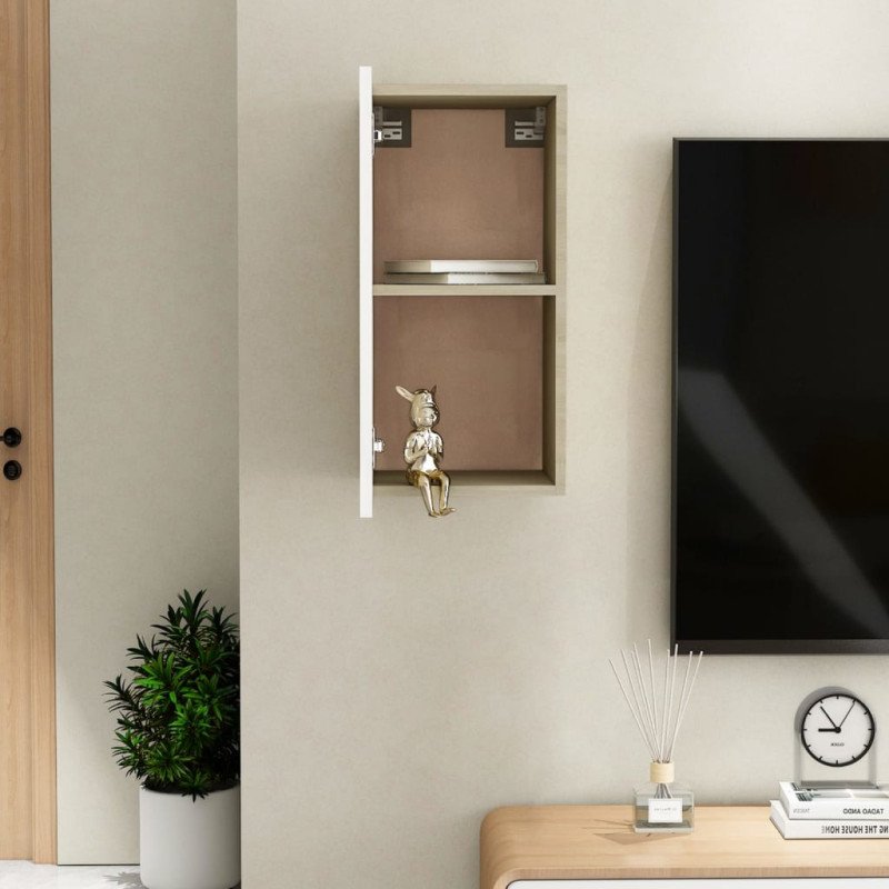 vidaXL TV skrinka, biela a dub sonoma 30,5x30x60 cm, kompozitné drevo