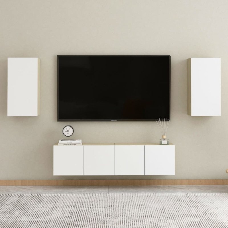 vidaXL TV skrinka, biela a dub sonoma 30,5x30x60 cm, kompozitné drevo