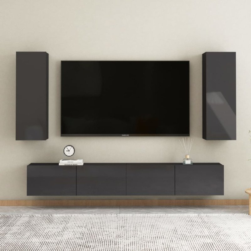 vidaXL TV skrinka, lesklá sivá 30,5x30x90 cm, kompozitné drevo