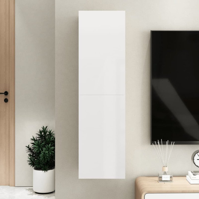 vidaXL TV skrinka, lesklá biela 30,5x30x110 cm, kompozitné drevo