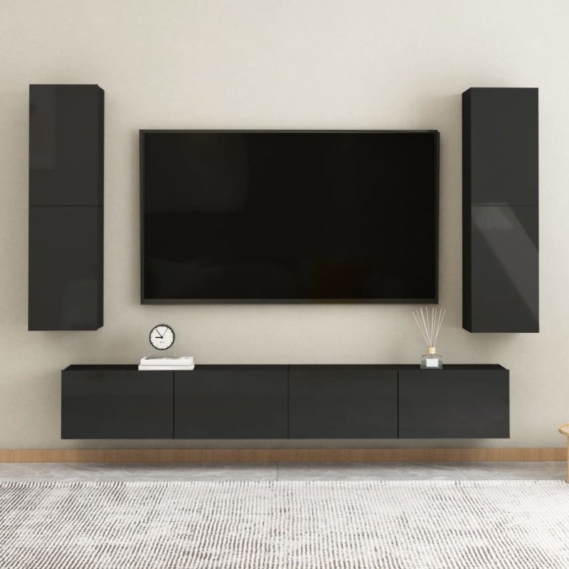 vidaXL TV skrinka, lesklá čierna 30,5x30x110 cm, kompozitné drevo