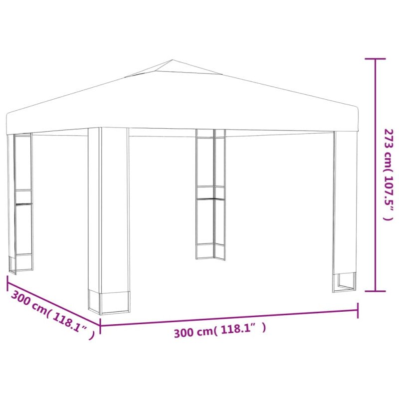 vidaXL Altánok s dvojitou strieškou 3x3x2,7 m, sivohnedý 180 g/m²