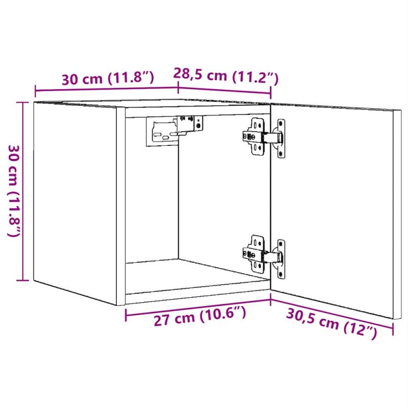 vidaXL Nástenné TV skrinky 2 ks sivé 30,5x30x30 cm