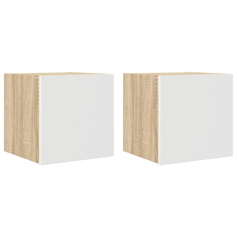 vidaXL Nástenné TV skrinky 2 ks biele a dub sonoma 30,5x30x30 cm