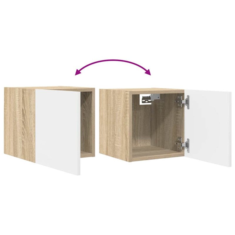 vidaXL Nástenné TV skrinky 2 ks biele a dub sonoma 30,5x30x30 cm