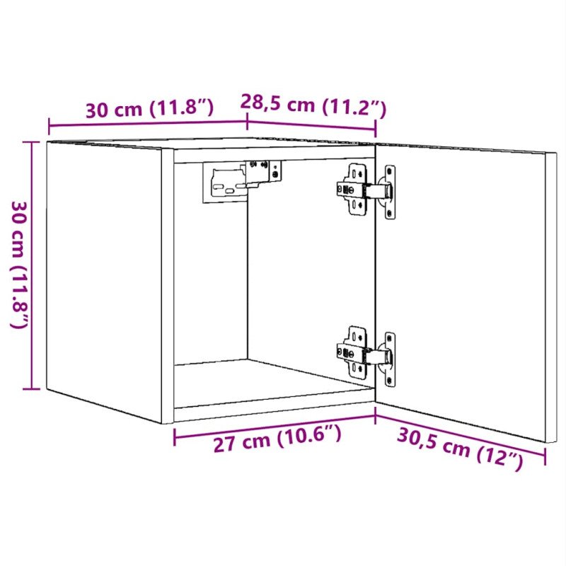 vidaXL Nástenné TV skrinky 2 ks biele a dub sonoma 30,5x30x30 cm