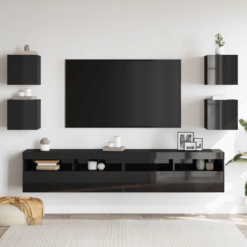 vidaXL Nástenné TV skrinky 4 ks lesklé čierne 30,5x30x30 cm