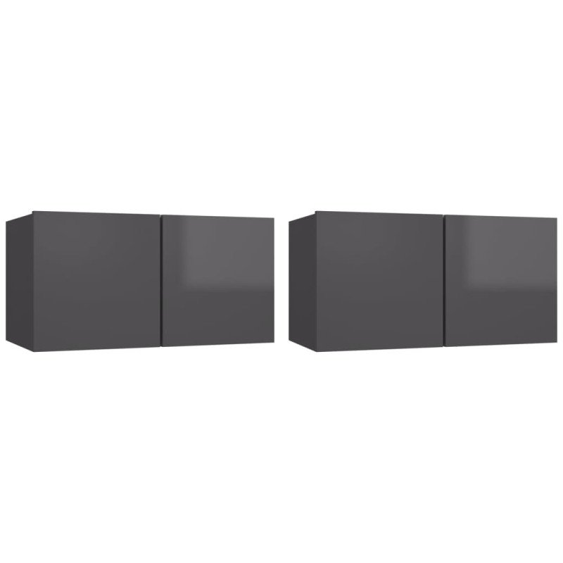 vidaXL Závesné skrinky 2 ks lesklé sivé 60x30x30 cm drevotrieska