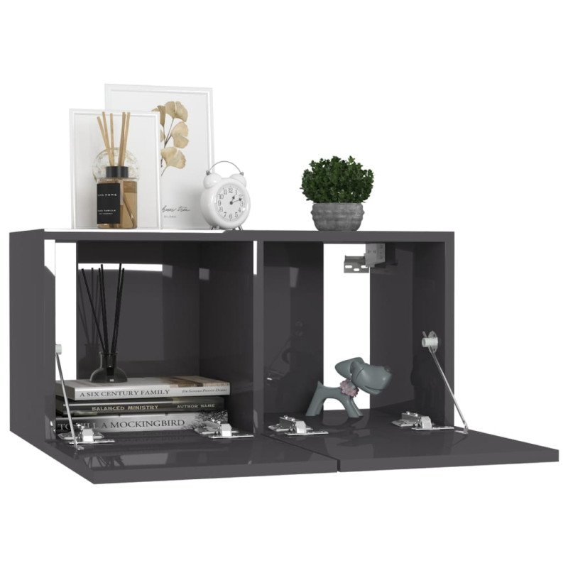 vidaXL Závesné skrinky 2 ks lesklé sivé 60x30x30 cm drevotrieska