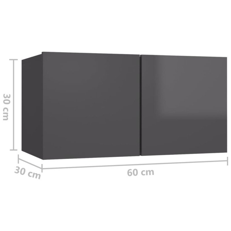 vidaXL Závesné skrinky 2 ks lesklé sivé 60x30x30 cm drevotrieska