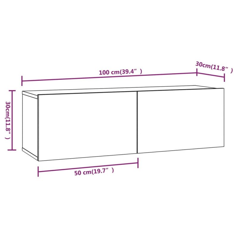 vidaXL Nástenné TV skrinky 2 ks biele 100x30x30 cm spracované drevo