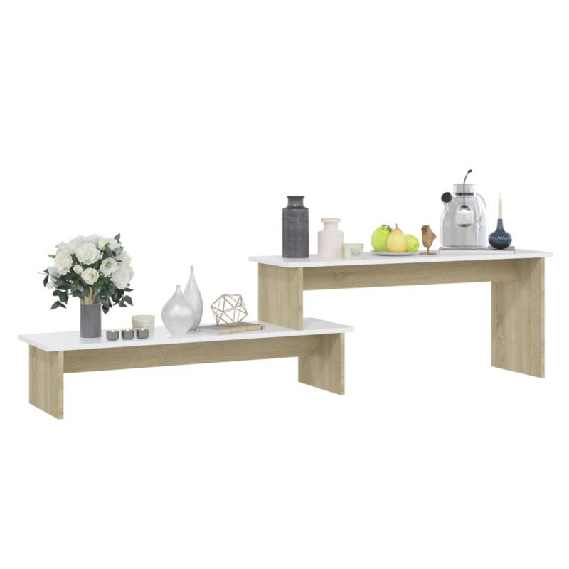 vidaXL TV skrinka biela a dub sonoma 180x30x43 cm drevotrieska