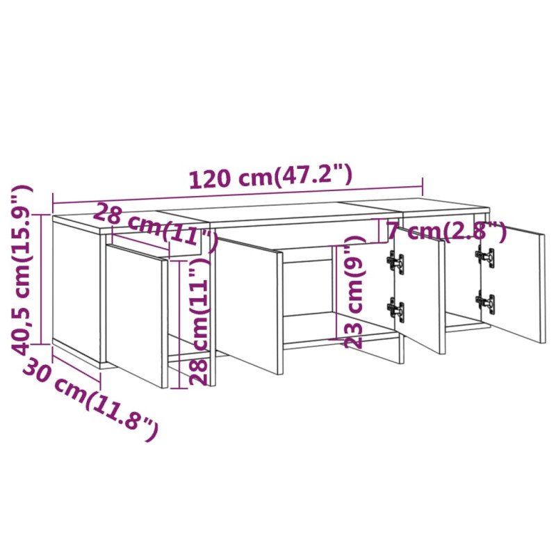 vidaXL TV skrinka biela 120x30x40,5 cm drevotrieska 