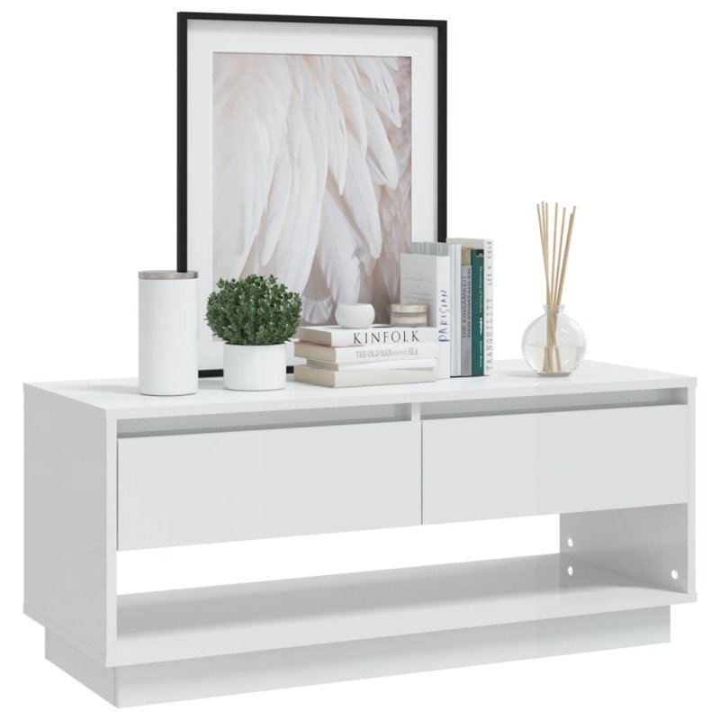 vidaXL TV skrinka lesklá biela 102x41x44 cm drevotrieska