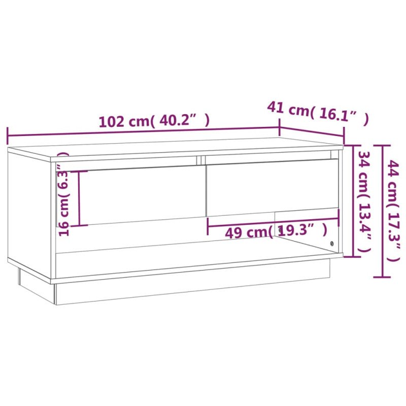vidaXL TV skrinka lesklá biela 102x41x44 cm drevotrieska