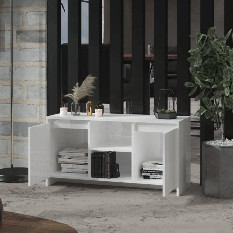 vidaXL TV skrinka lesklá biela 102x37,5x52,5 cm drevotrieska