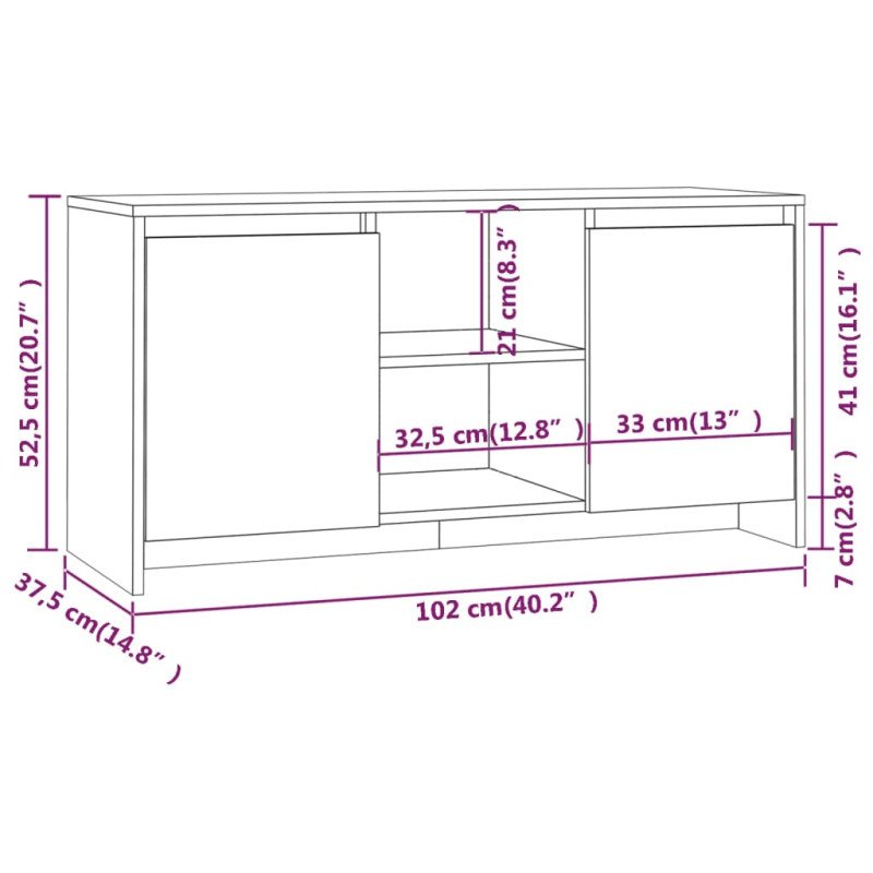 vidaXL TV skrinka lesklá biela 102x37,5x52,5 cm drevotrieska
