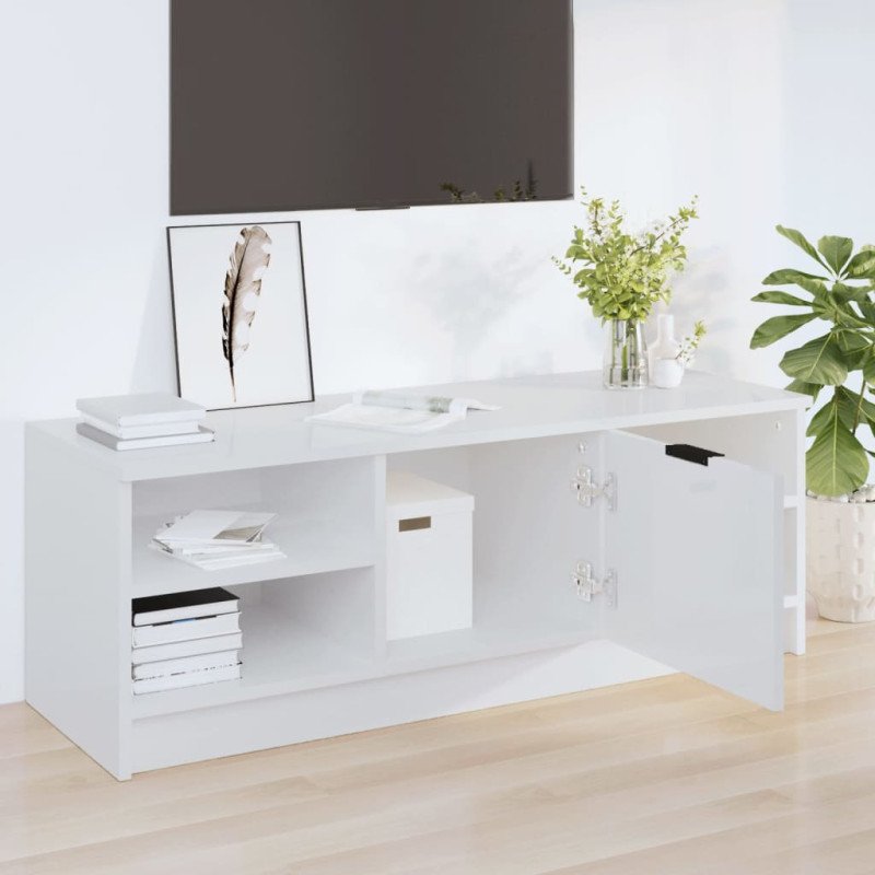 vidaXL TV stolík lesklý biely 102x35,5x36,5 cm spracované drevo