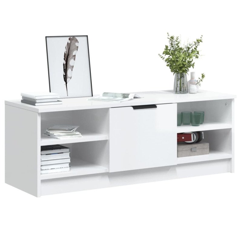 vidaXL TV stolík lesklý biely 102x35,5x36,5 cm spracované drevo