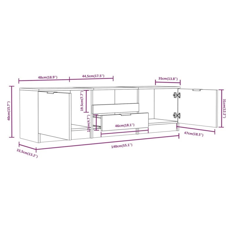 vidaXL TV stolík čierny 140x35x40 cm spracované drevo