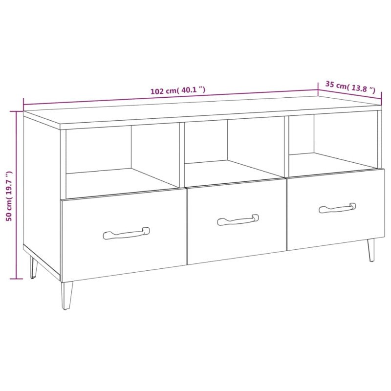 vidaXL TV stolík biely 102x35x50 cm spracované drevo