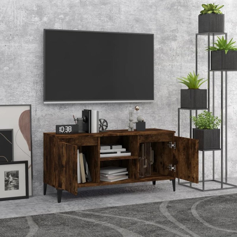 vidaXL TV stolík s kovovými nohami údený dub 103,5x35x50 cm