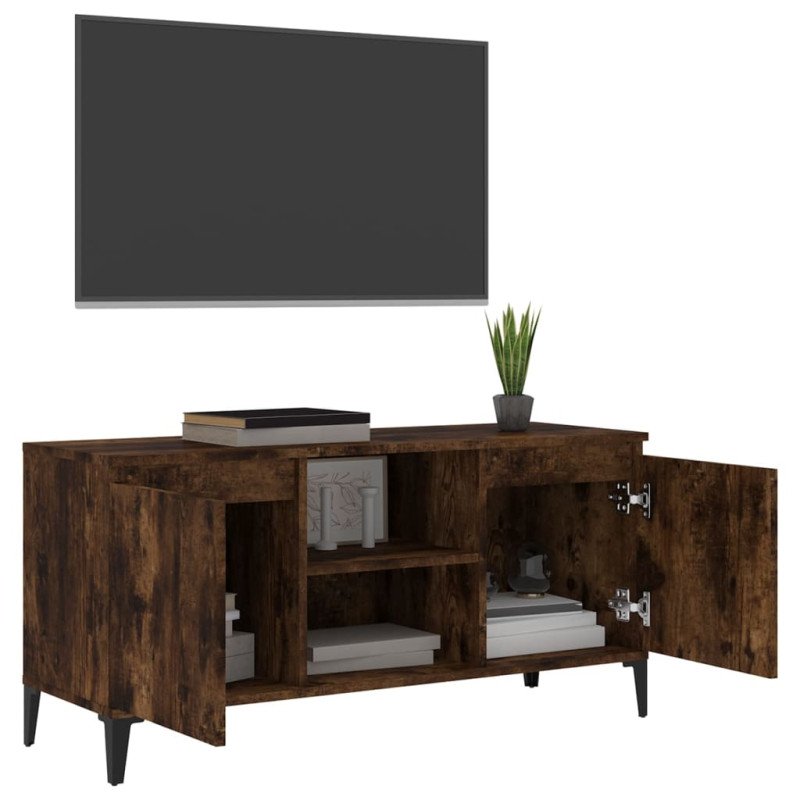 vidaXL TV stolík s kovovými nohami údený dub 103,5x35x50 cm