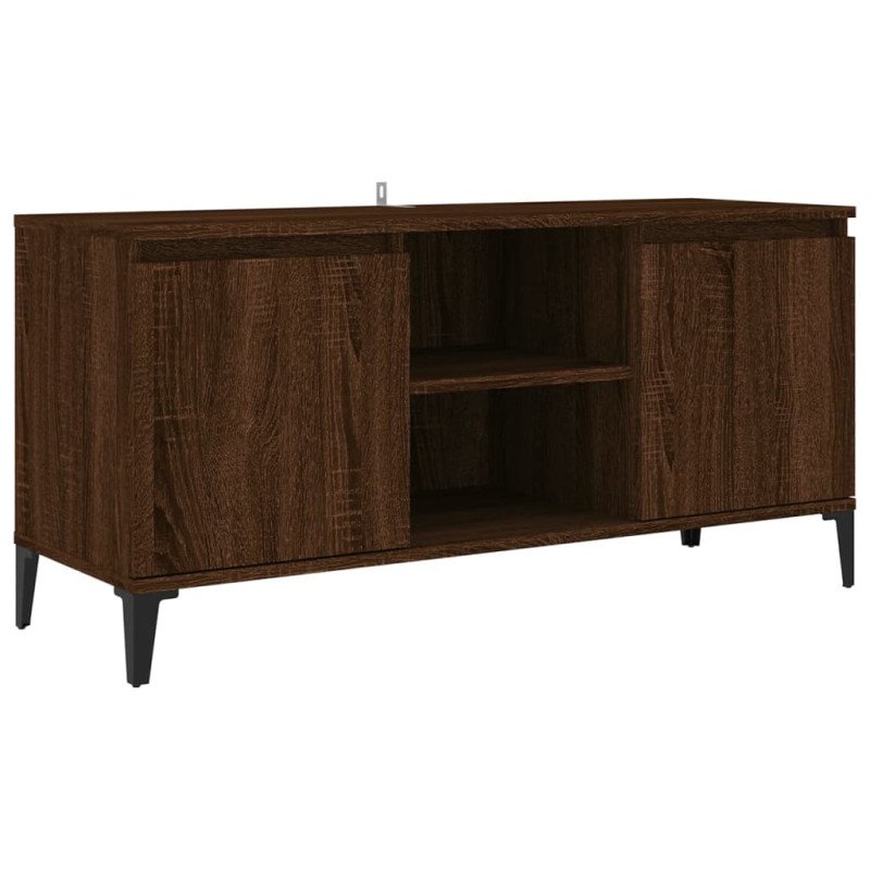 vidaXL TV stolík s kovovými nohami hnedý dub 103,5x35x50 cm