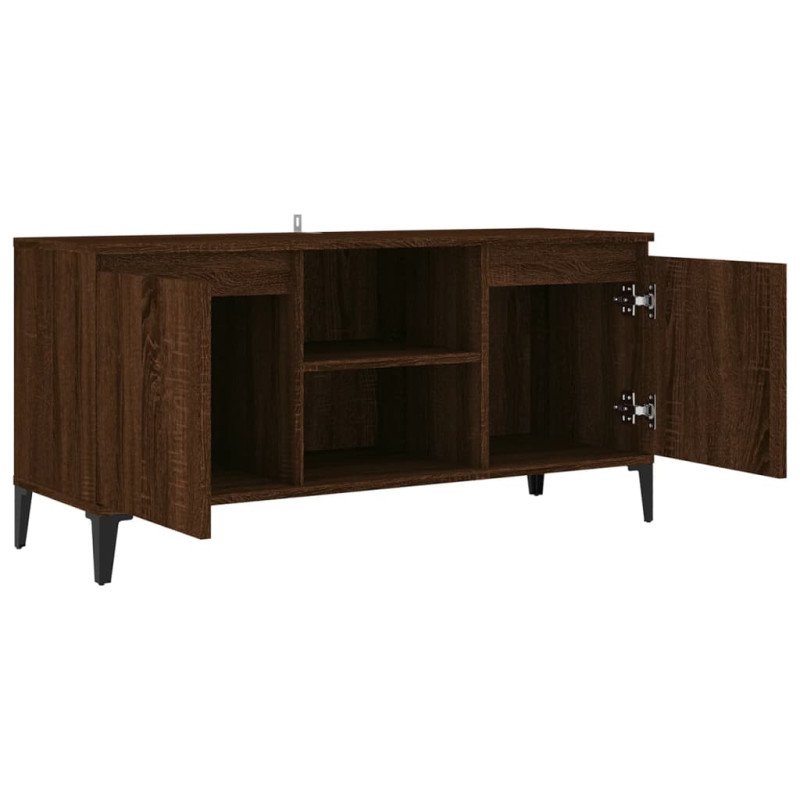 vidaXL TV stolík s kovovými nohami hnedý dub 103,5x35x50 cm