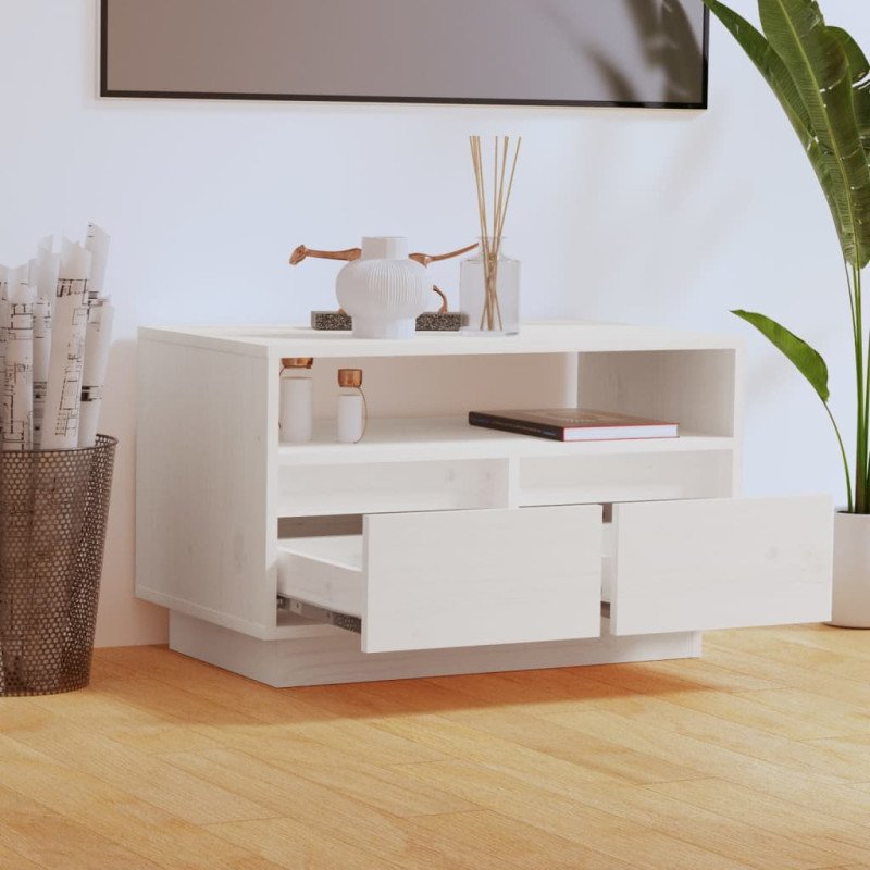 vidaXL TV skrinka biela 60x35x37 cm masívna borovica