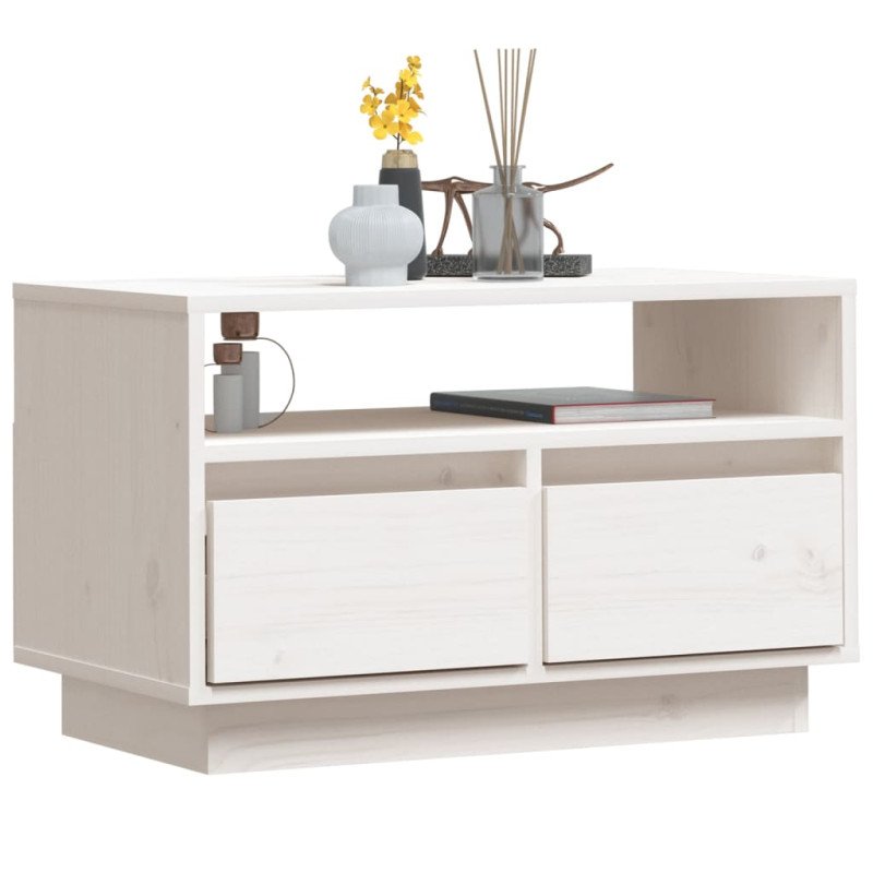 vidaXL TV skrinka biela 60x35x37 cm masívna borovica