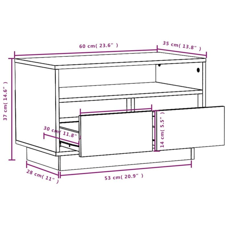 vidaXL TV skrinka biela 60x35x37 cm masívna borovica