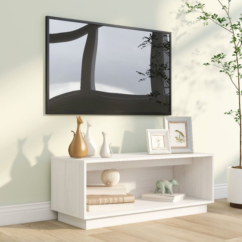 vidaXL TV skrinka biela 90x35x35 cm masívna borovica