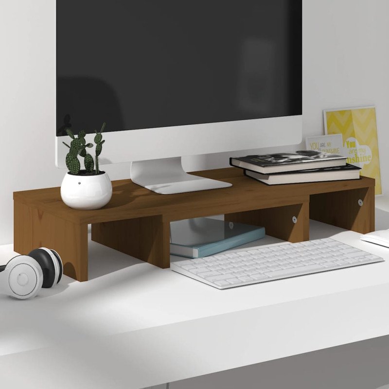 vidaXL Stojan na monitor medovo-hnedý 60x24x10,5 cm masívna borovica