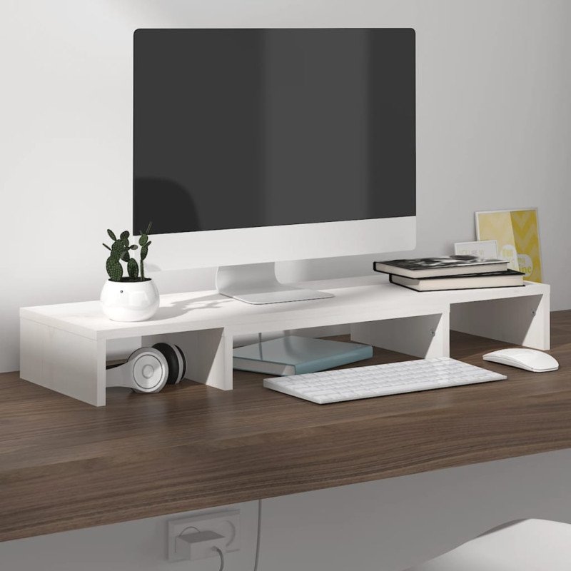 vidaXL Stojan na monitor biely 80x24x10,5 cm masívna borovica