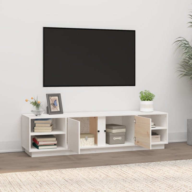 vidaXL TV skrinka biela 156x40x40 cm masívna borovica