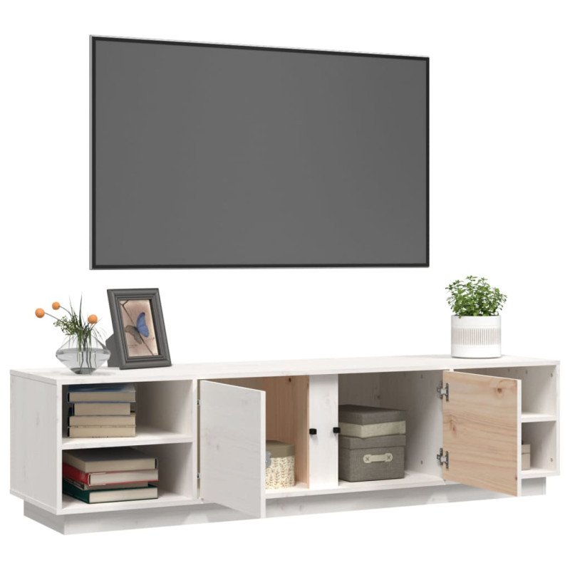 vidaXL TV skrinka biela 156x40x40 cm masívna borovica