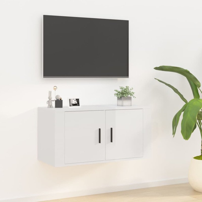 vidaXL Nástenná TV skrinka lesklá biela 80x34,5x40 cm