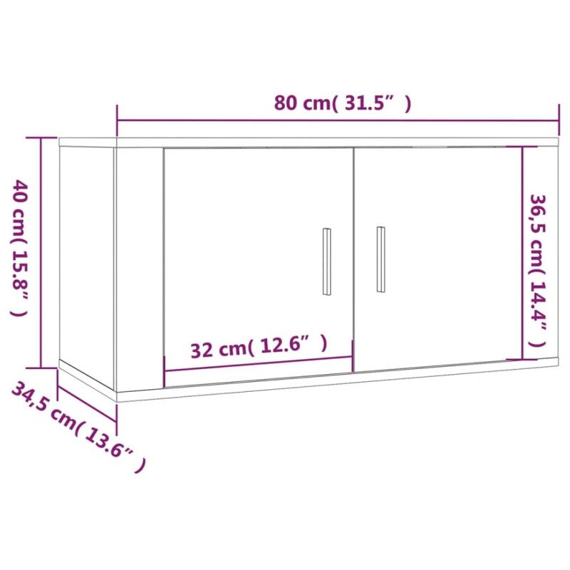 vidaXL Nástenná TV skrinka lesklá biela 80x34,5x40 cm