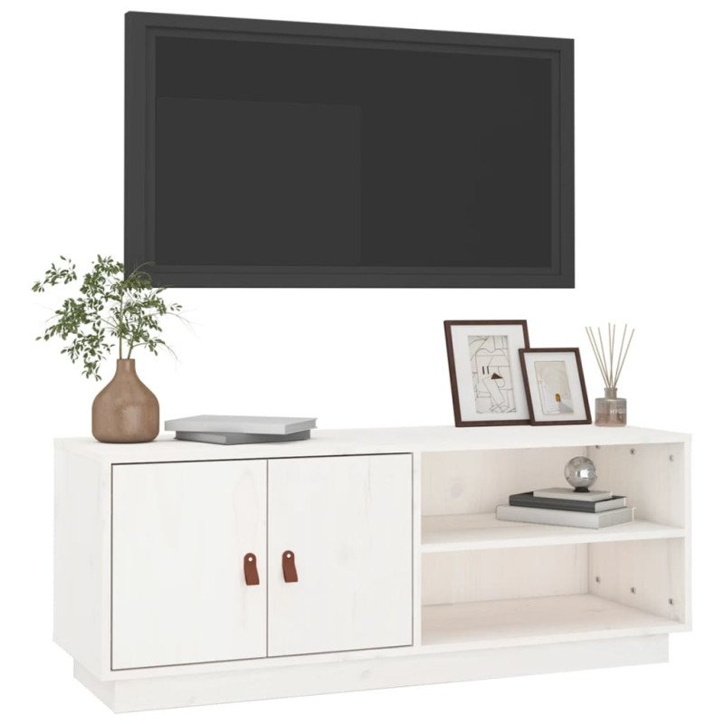 vidaXL TV skrinka biela 105x34x40 cm masívna borovica