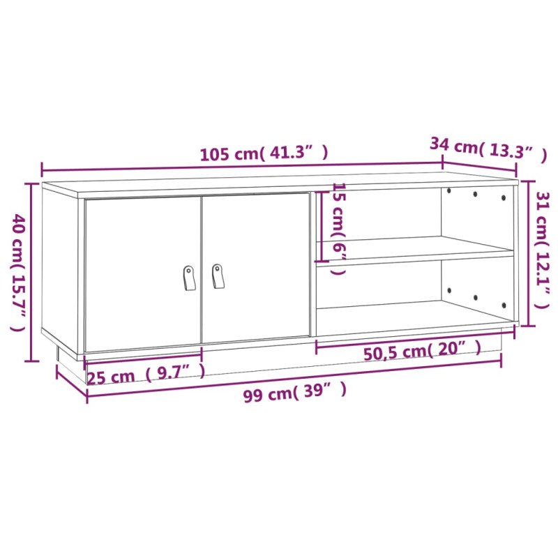 vidaXL TV skrinka biela 105x34x40 cm masívna borovica