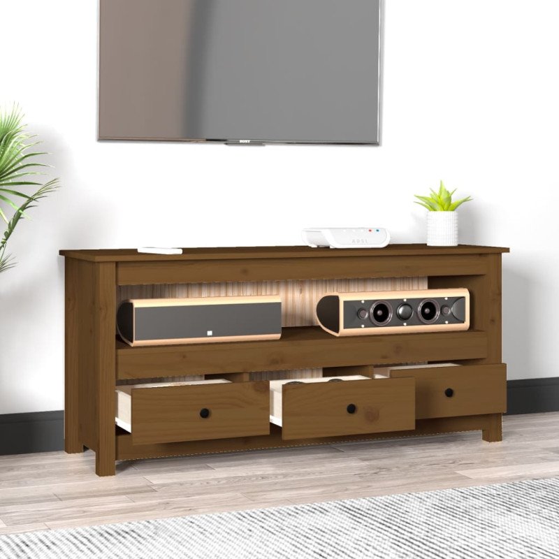 vidaXL TV skrinka medovo-hnedá 114x35x52 cm masívna borovica