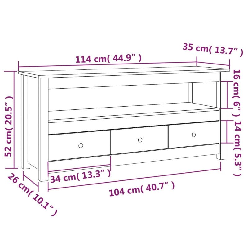 vidaXL TV skrinka medovo-hnedá 114x35x52 cm masívna borovica